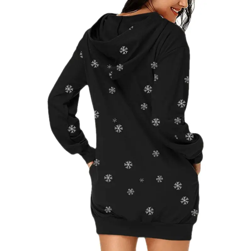 Christmas Elf Print Hooded Vest for Women Black - Image 10
