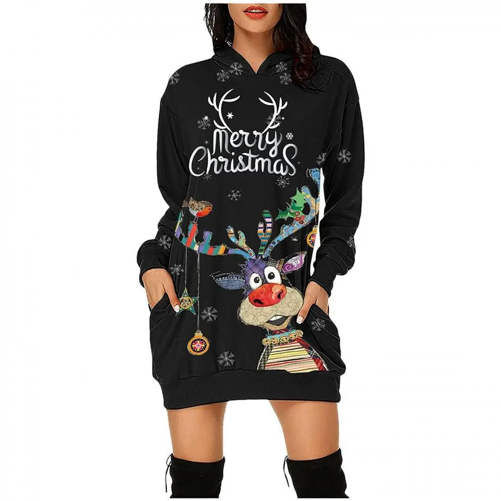 Christmas Elf Print Hooded Vest for Women Black — feature 2