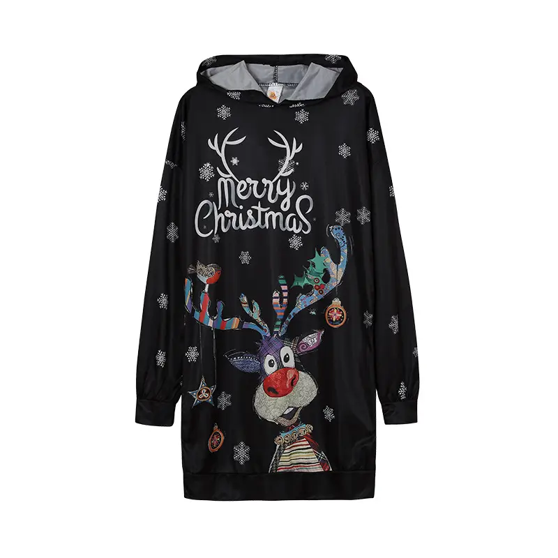 Christmas Elf Print Hooded Vest for Women Black — feature 7
