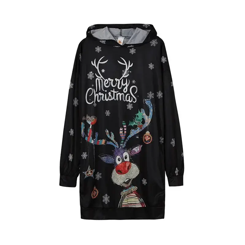 Christmas Elf Print Hooded Vest for Women Black - Image 6