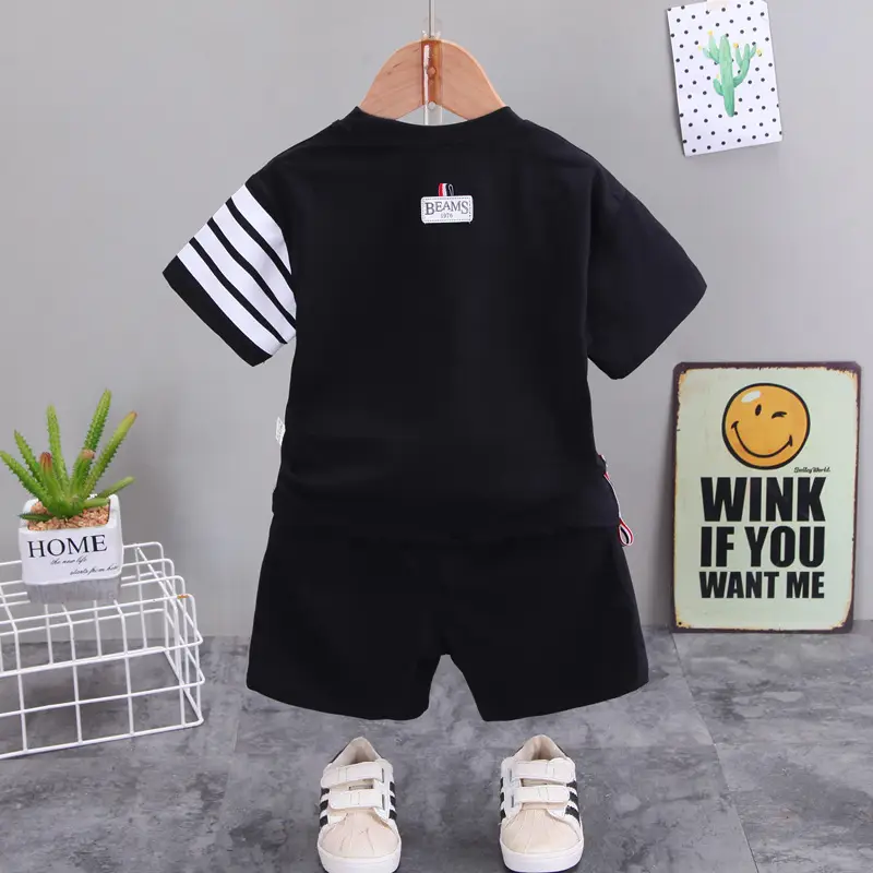 Boys Black Striped Shorts & T-Shirt Set - Image 5