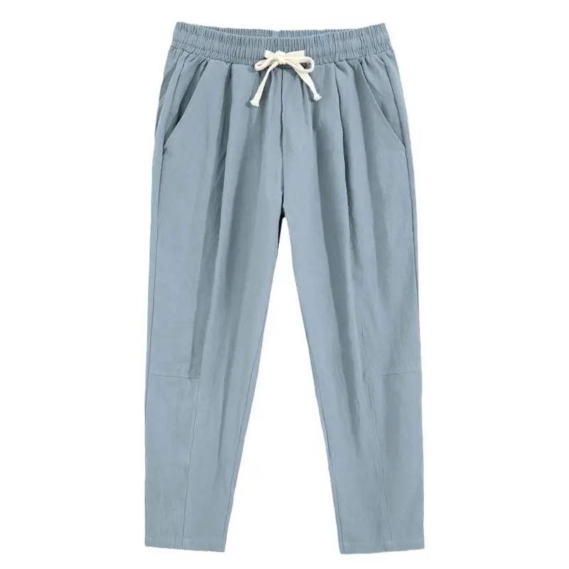 Men Cotton Linen Ankle Pants Black Loose Summer - Image 11