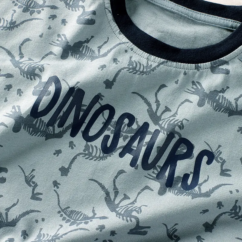 Kids Dino Print Short Sleeve T-Shirt Blue White - Image 6