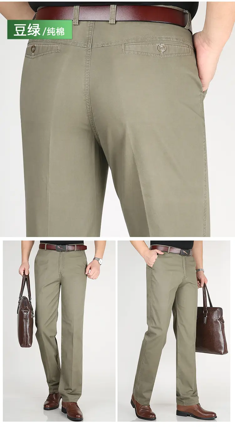 Men's Navy Blue Thin Waist Pants Straight Cut Cotton Business Casual — feature 16