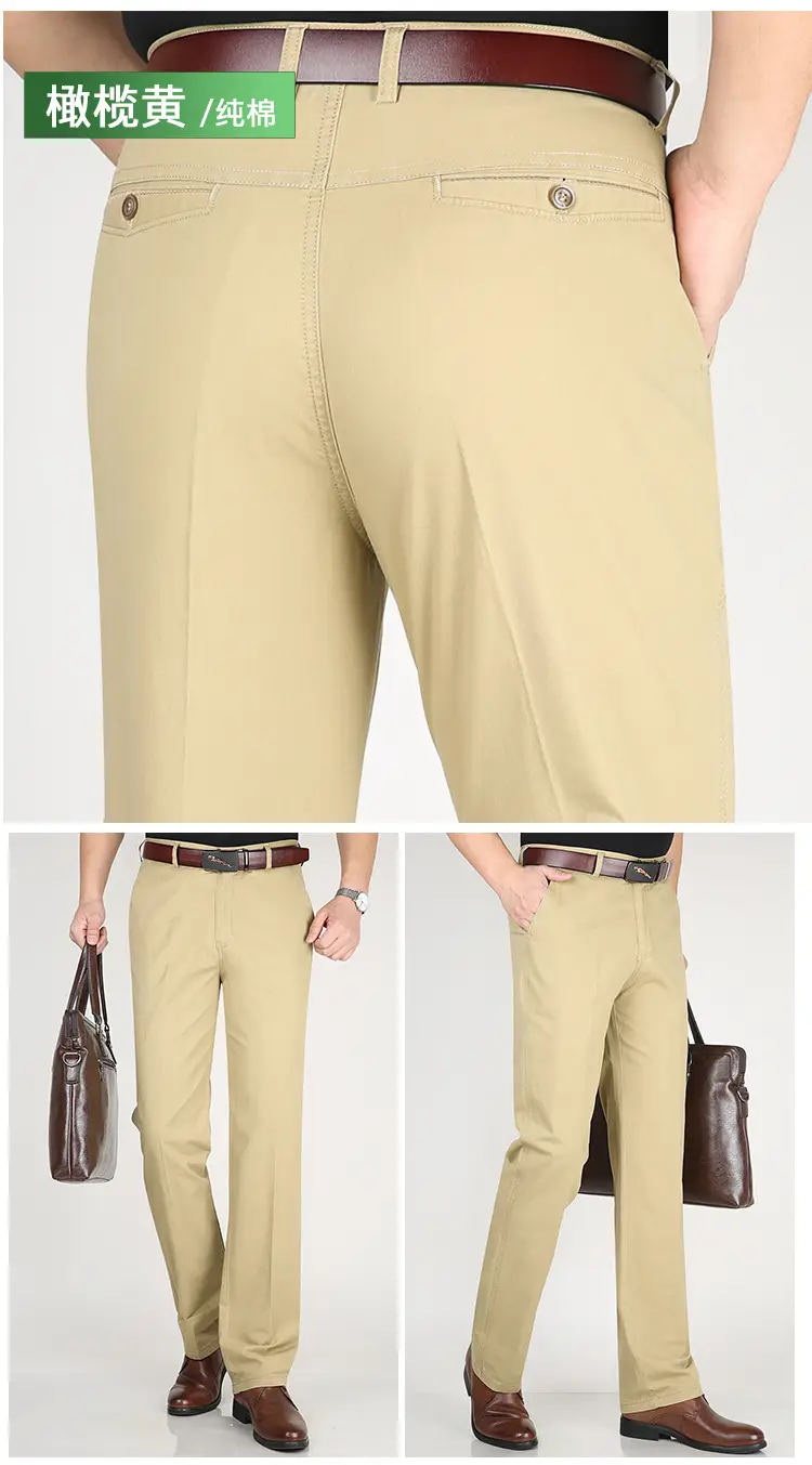 Men's Navy Blue Thin Waist Pants Straight Cut Cotton Business Casual — feature 17
