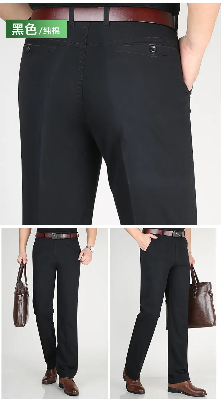 Men's Navy Blue Thin Waist Pants Straight Cut Cotton Business Casual — feature 18