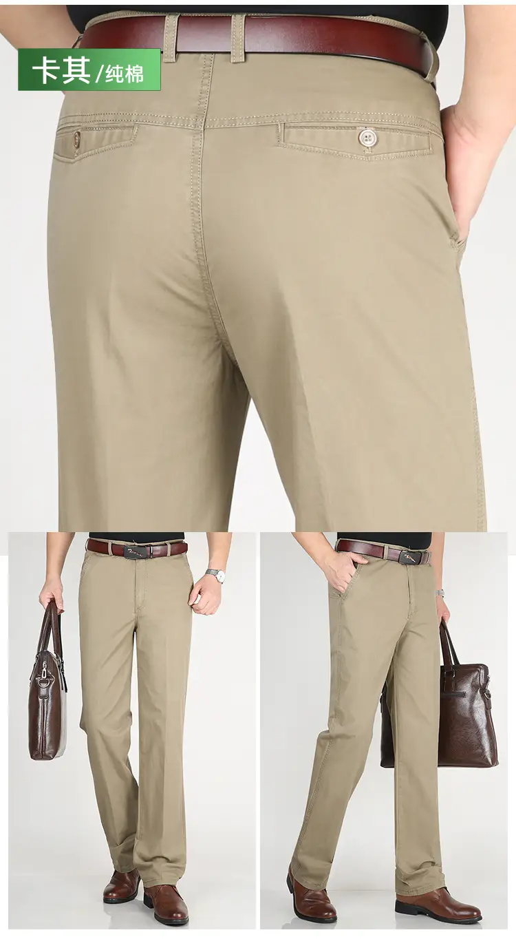 Men's Navy Blue Thin Waist Pants Straight Cut Cotton Business Casual — feature 19