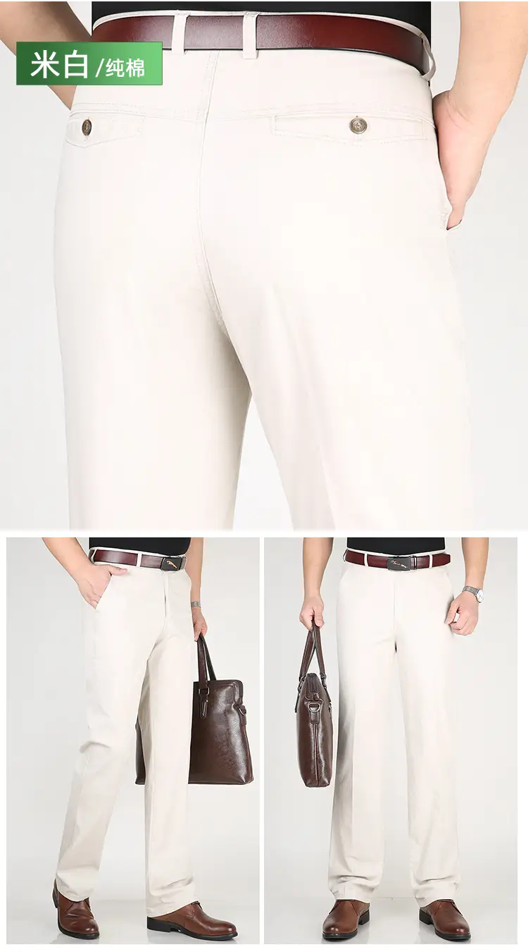 Men's Navy Blue Thin Waist Pants Straight Cut Cotton Business Casual — feature 20