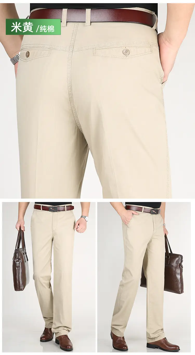 Men's Navy Blue Thin Waist Pants Straight Cut Cotton Business Casual — feature 21
