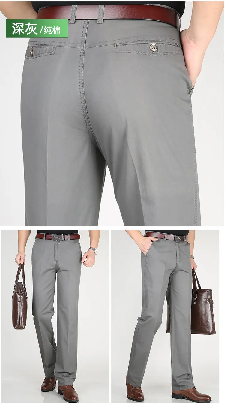Men's Navy Blue Thin Waist Pants Straight Cut Cotton Business Casual — feature 22