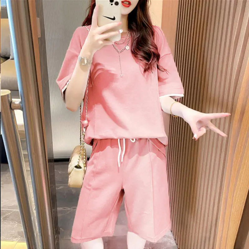 Women Casual Grey Shorts Set Summer Korean Style - Image 6