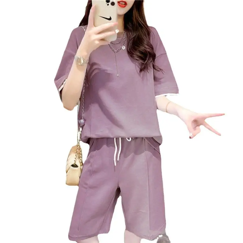 Women Casual Grey Shorts Set Summer Korean Style - Image 9