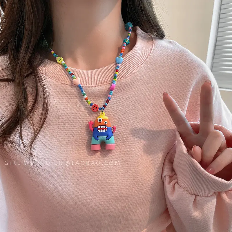 Pink Bunny Rainbow Cartoon Necklace for Women