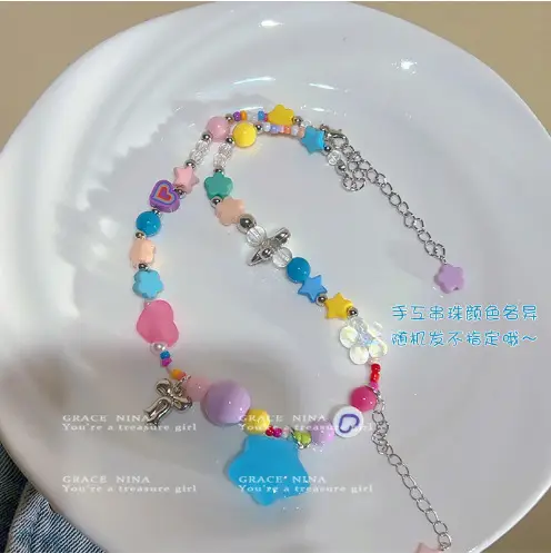 Pink Bunny Rainbow Cartoon Necklace for Women