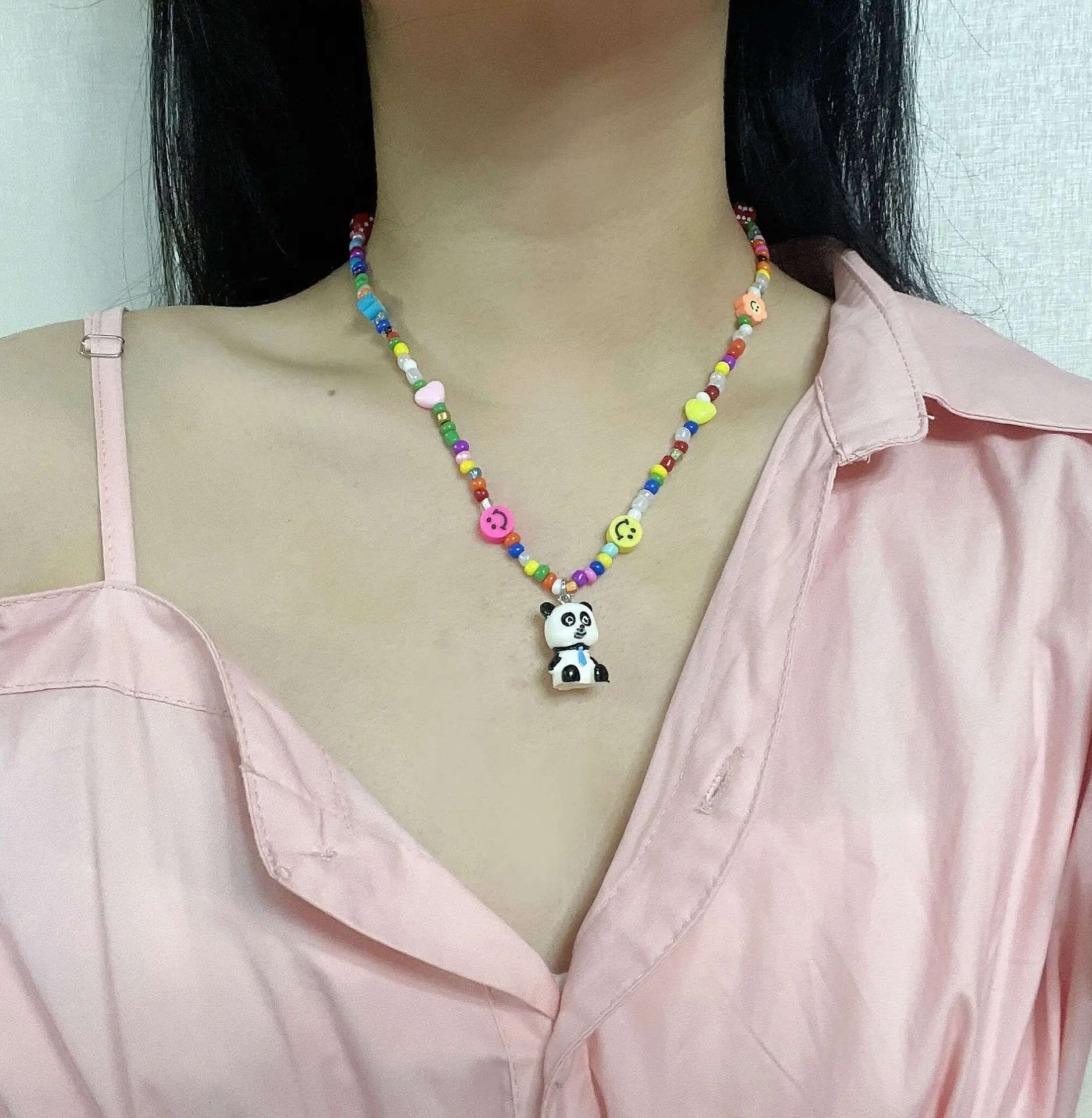 Pink Bunny Rainbow Cartoon Necklace for Women