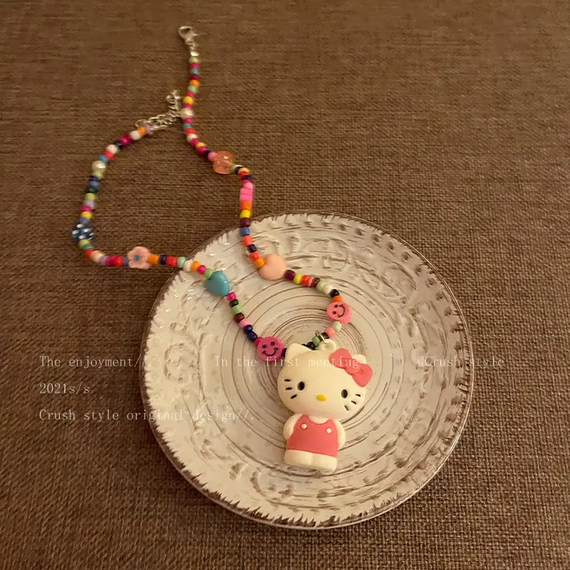 Pink Bunny Rainbow Cartoon Necklace for Women