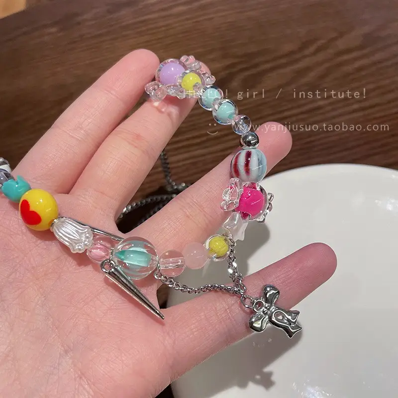 Pink Bunny Rainbow Cartoon Necklace for Women