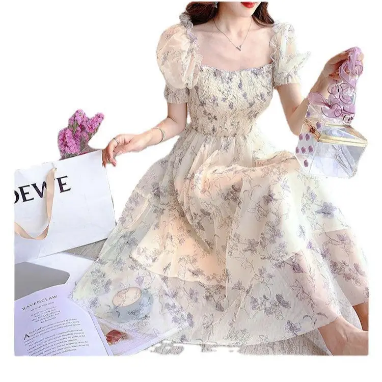 Women's White Chiffon Floral Waist Slimming Dress - Image 6