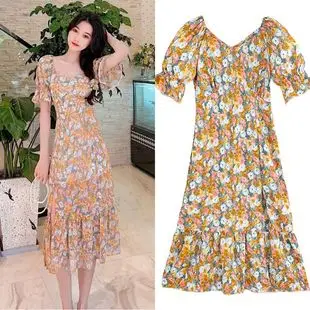 Women's White Chiffon Floral Waist Slimming Dress — feature 17