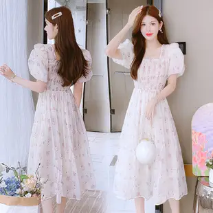 Women's White Chiffon Floral Waist Slimming Dress — feature 2