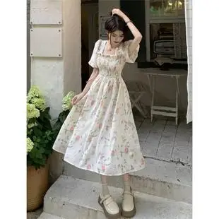 Women's White Chiffon Floral Waist Slimming Dress — feature 3