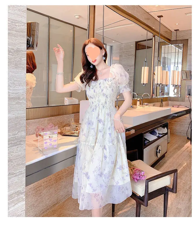Women's White Chiffon Floral Waist Slimming Dress — feature 42