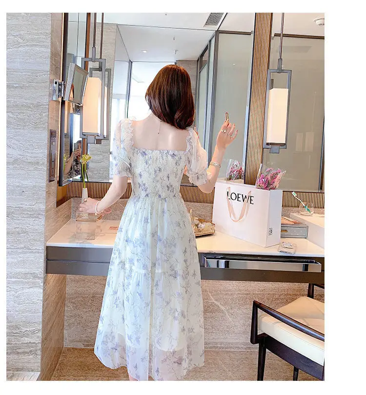 Women's White Chiffon Floral Waist Slimming Dress — feature 46