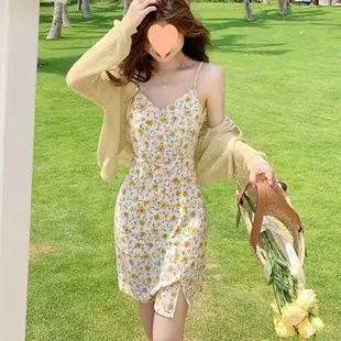 Women's White Chiffon Floral Waist Slimming Dress — feature 51