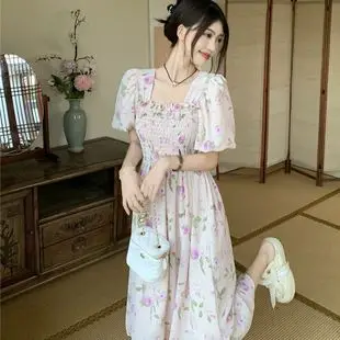 Women's White Chiffon Floral Waist Slimming Dress — feature 9