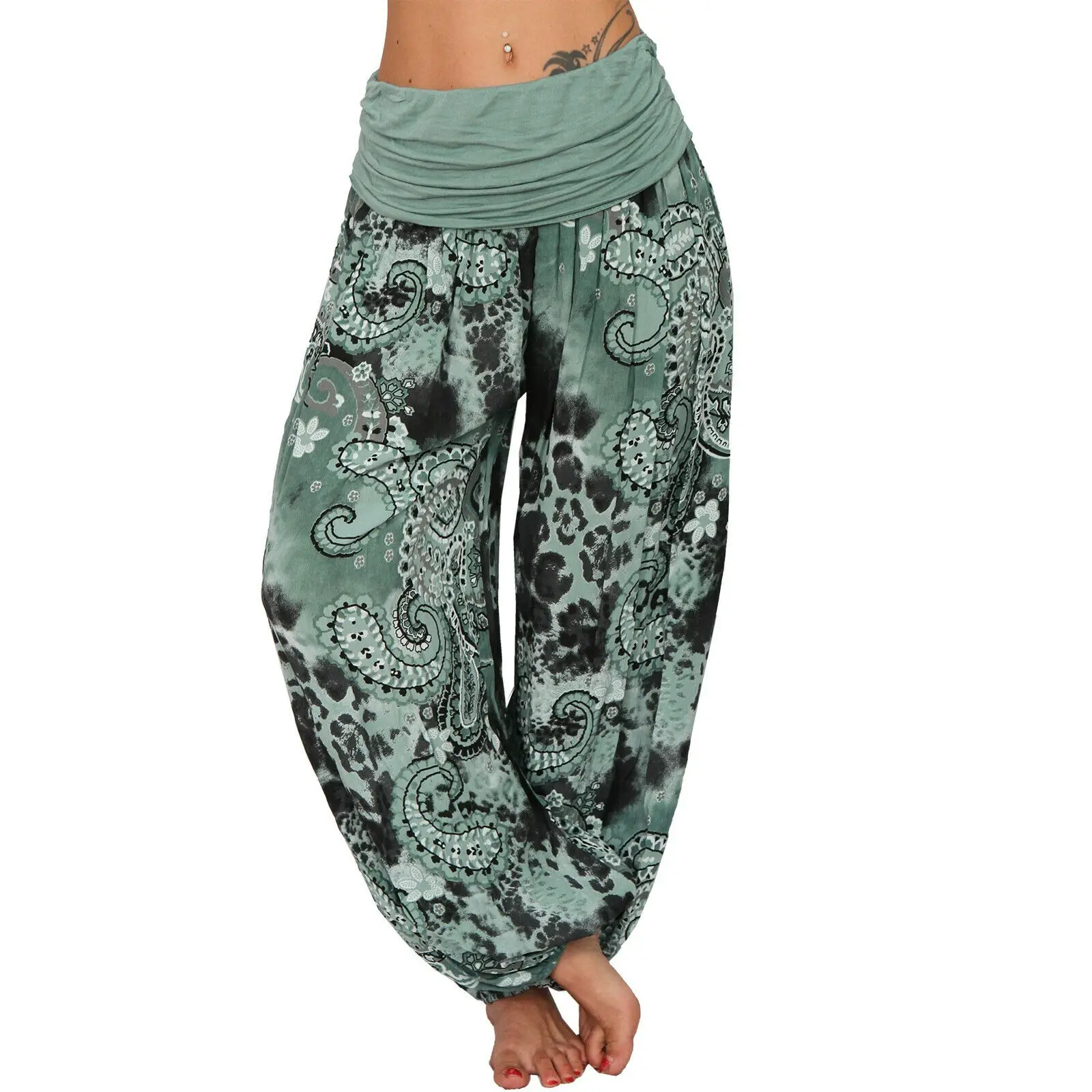 Red Floral Print Long Wide Leg Pants for Women - Image 3