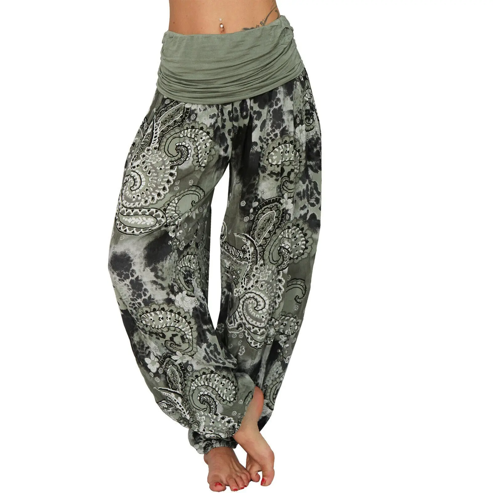 Red Floral Print Long Wide Leg Pants for Women - Image 4