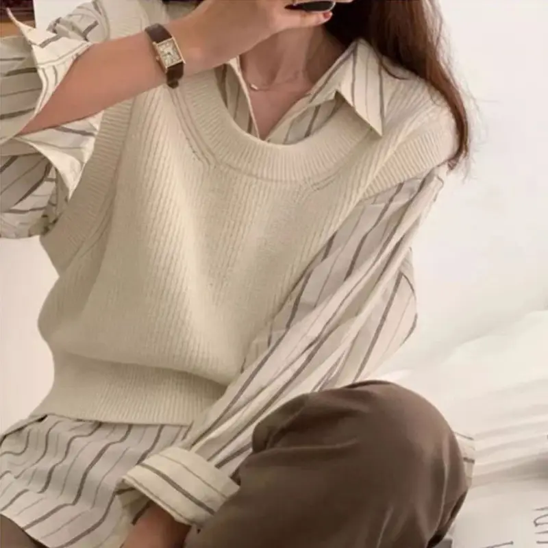Korean Style Striped Cardigan Top with Long Sleeves