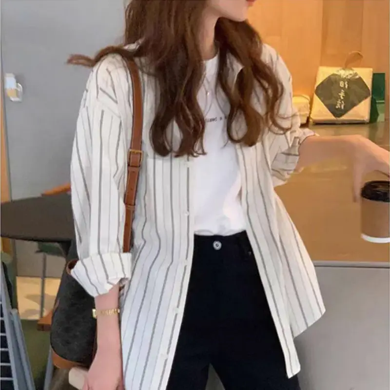 Korean Style Striped Cardigan Top with Long Sleeves