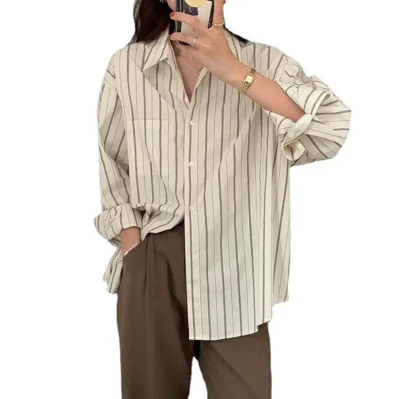 Korean Style Striped Cardigan Top with Long Sleeves