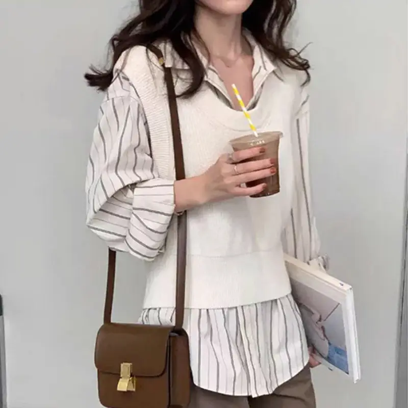 Korean Style Striped Cardigan Top with Long Sleeves