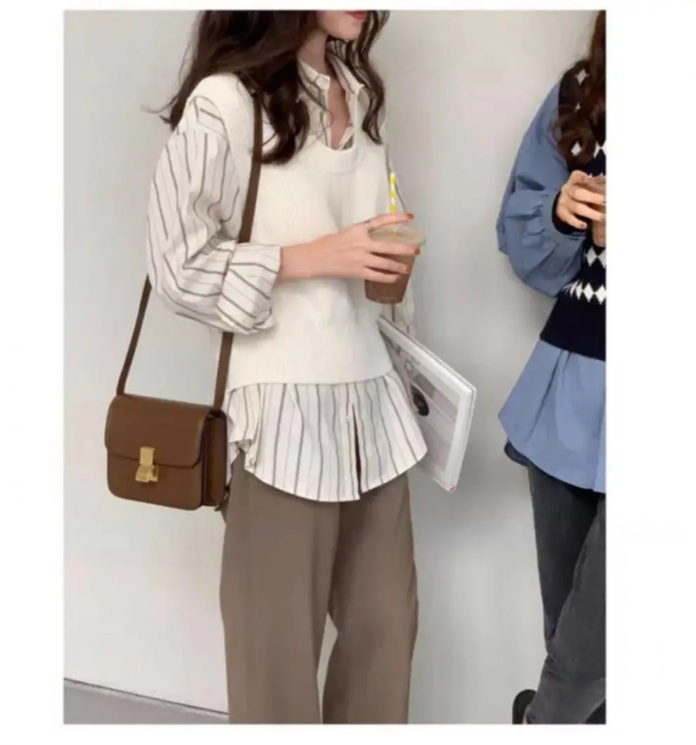 Korean Style Striped Cardigan Top with Long Sleeves — feature 1