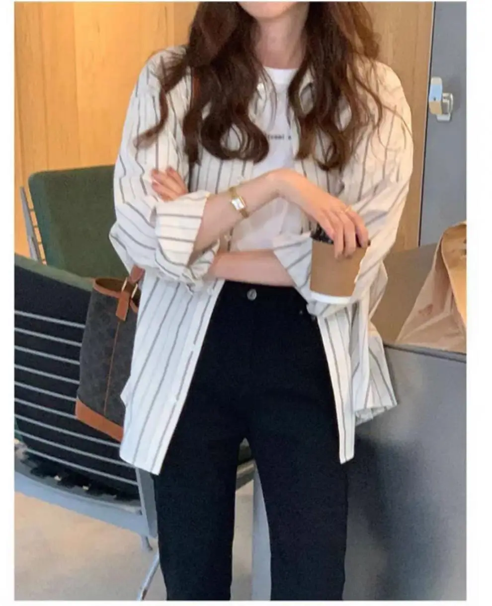 Korean Style Striped Cardigan Top with Long Sleeves — feature 12