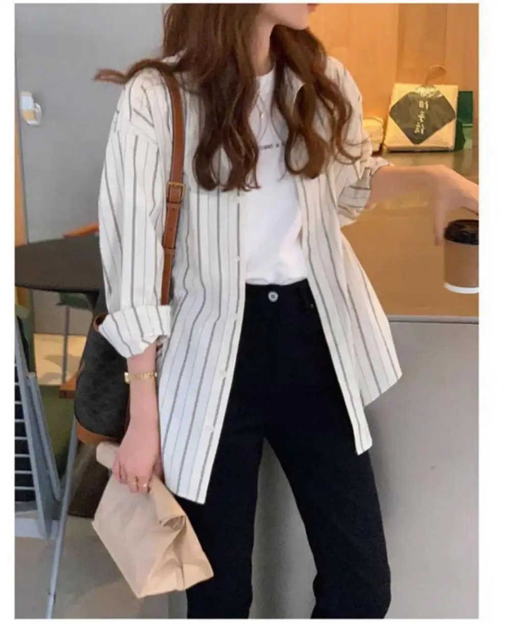 Korean Style Striped Cardigan Top with Long Sleeves — feature 13