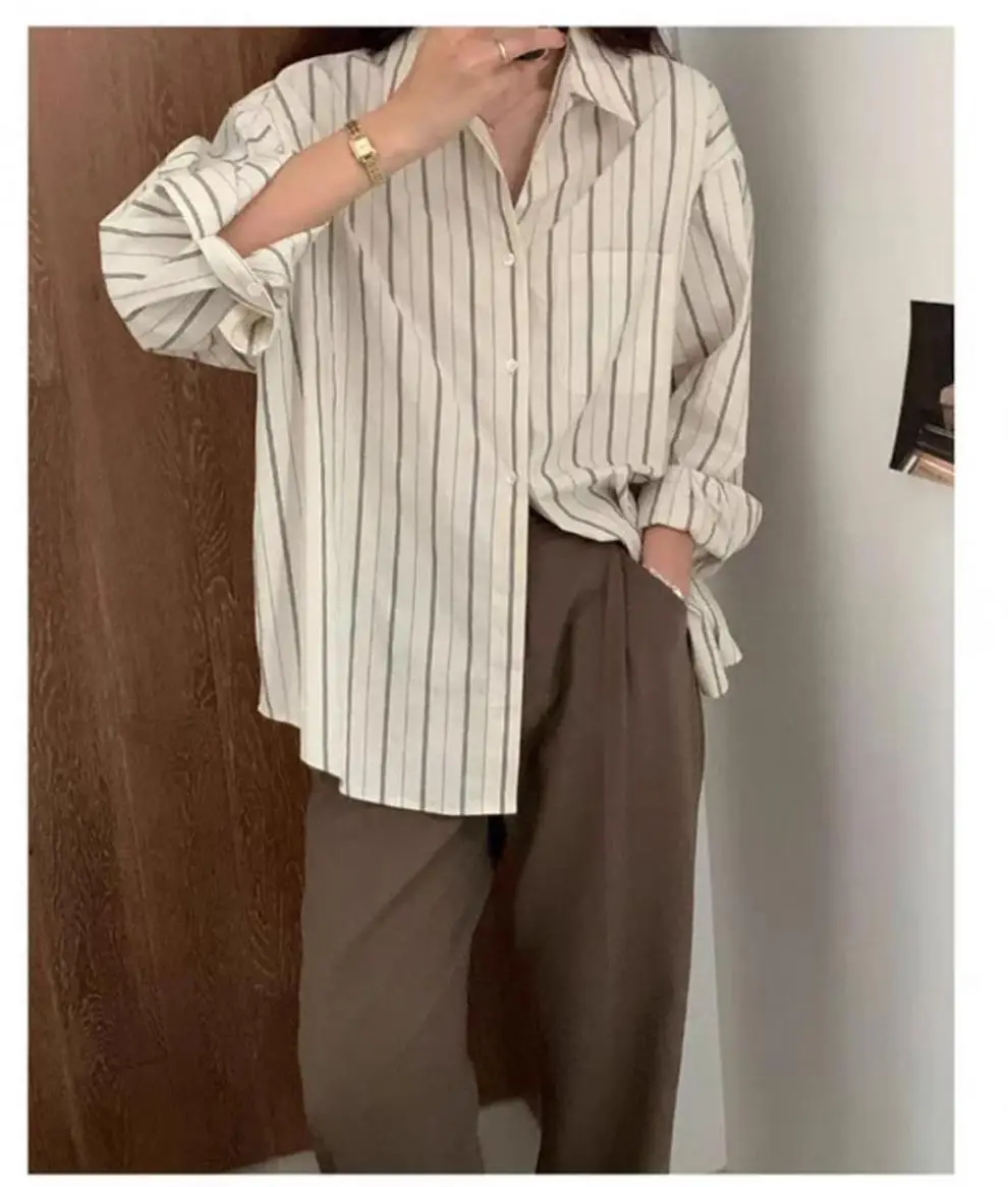 Korean Style Striped Cardigan Top with Long Sleeves — feature 14