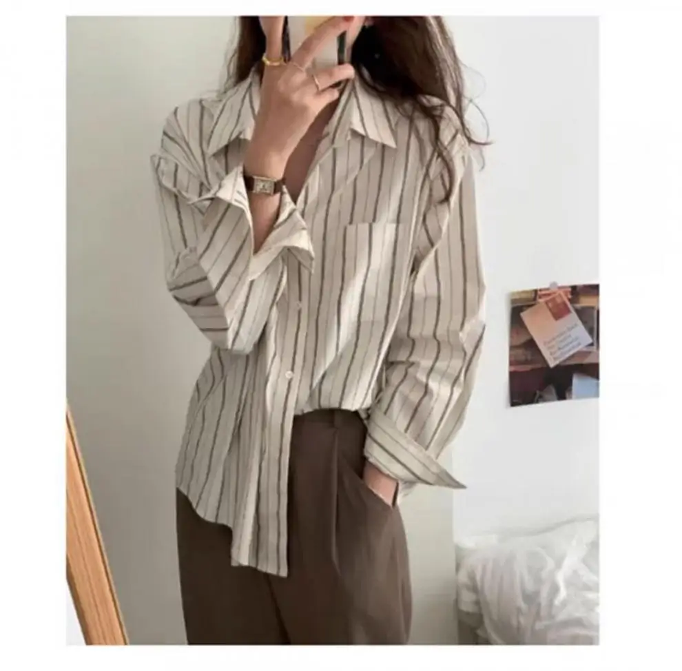 Korean Style Striped Cardigan Top with Long Sleeves — feature 15