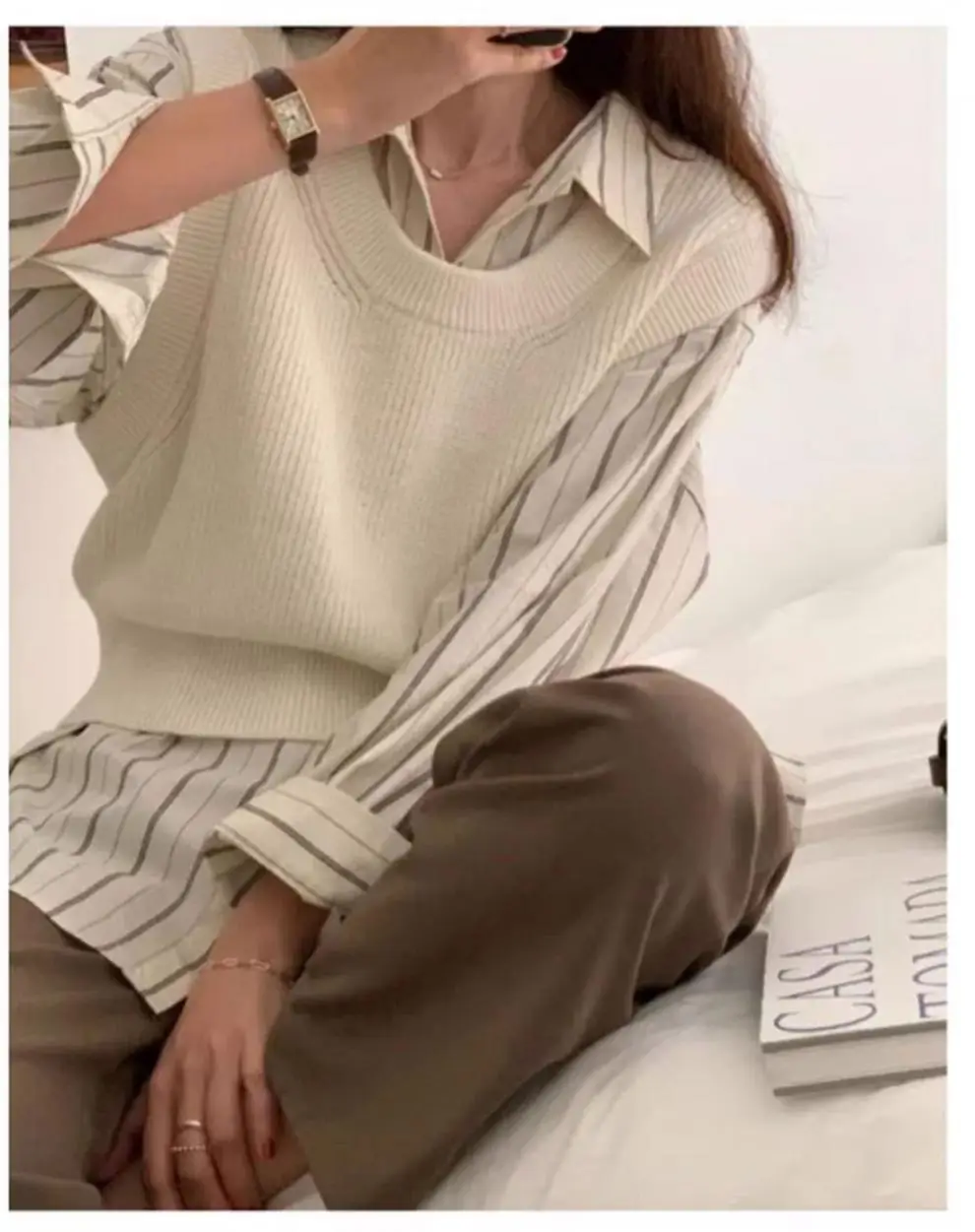 Korean Style Striped Cardigan Top with Long Sleeves — feature 2
