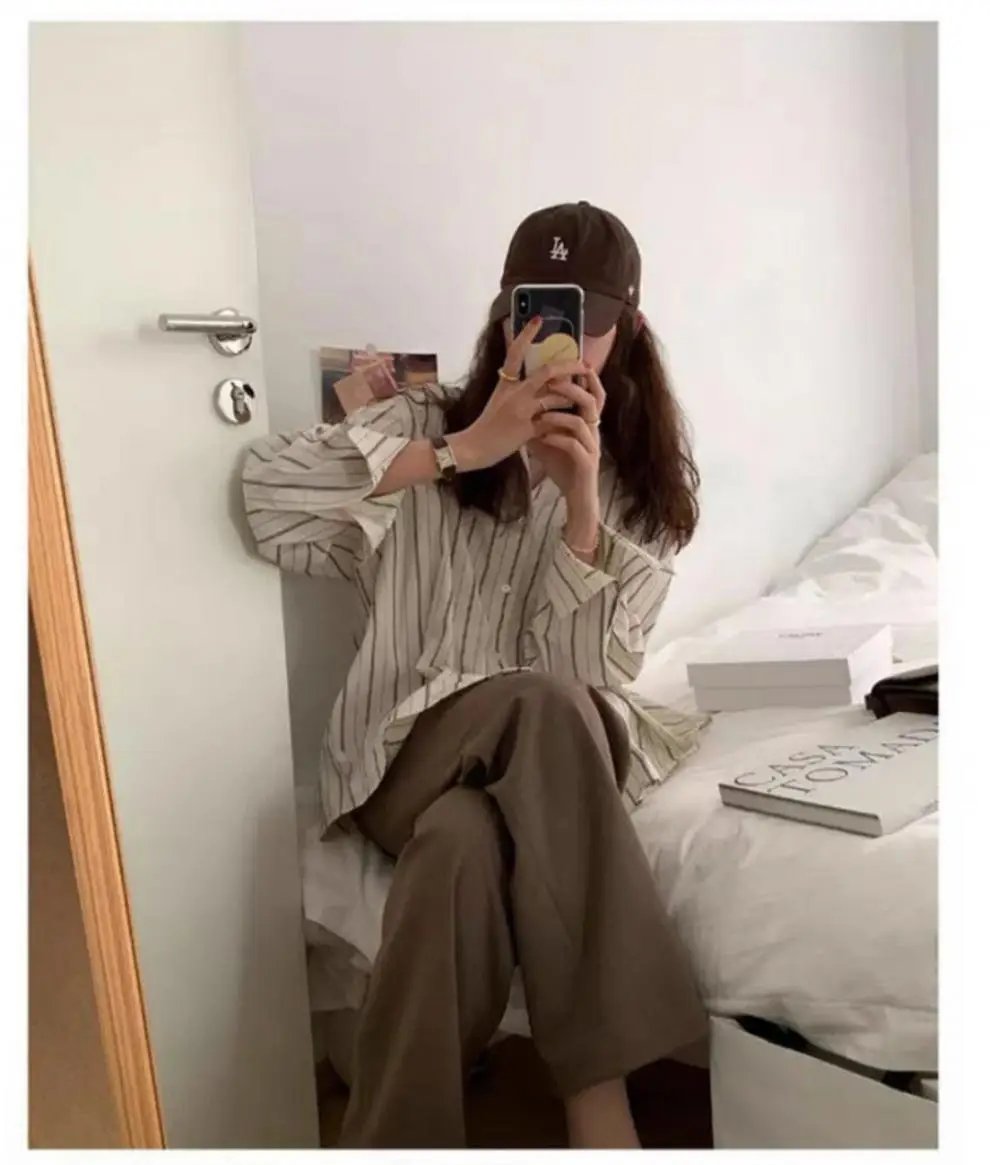 Korean Style Striped Cardigan Top with Long Sleeves — feature 3