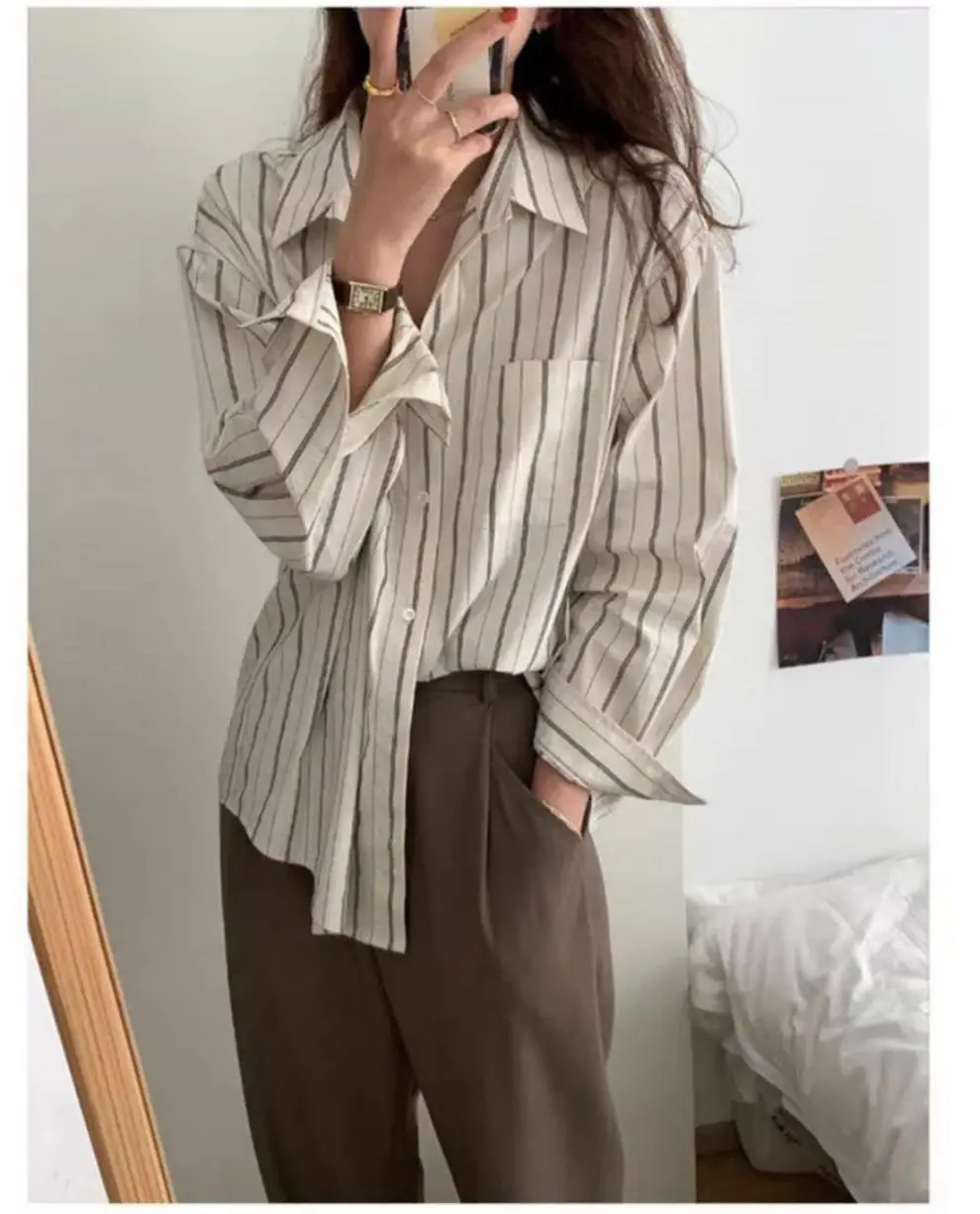Korean Style Striped Cardigan Top with Long Sleeves — feature 5