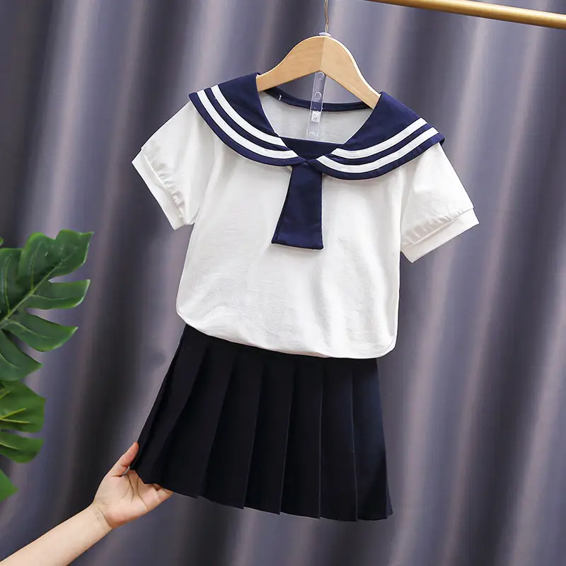Girls Navy Watercolor T-Shirt Skirt Set Medium to XL Cotton