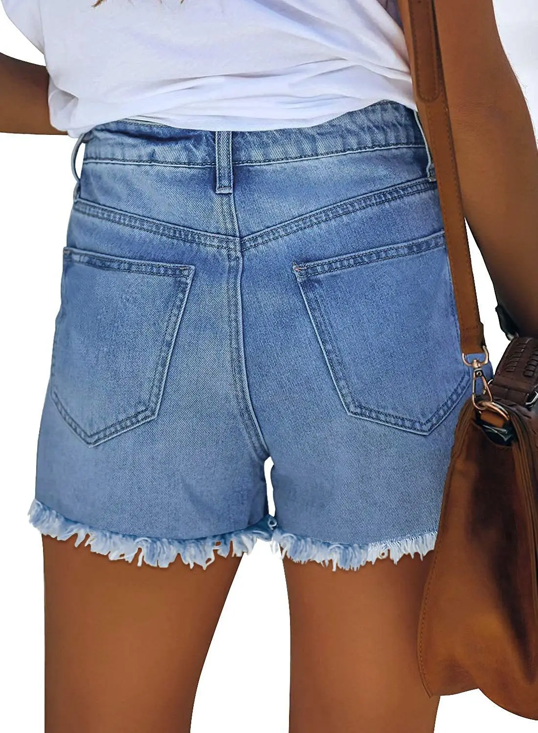 Women Denim Ripped Pocket Shorts with Star Print — feature 11
