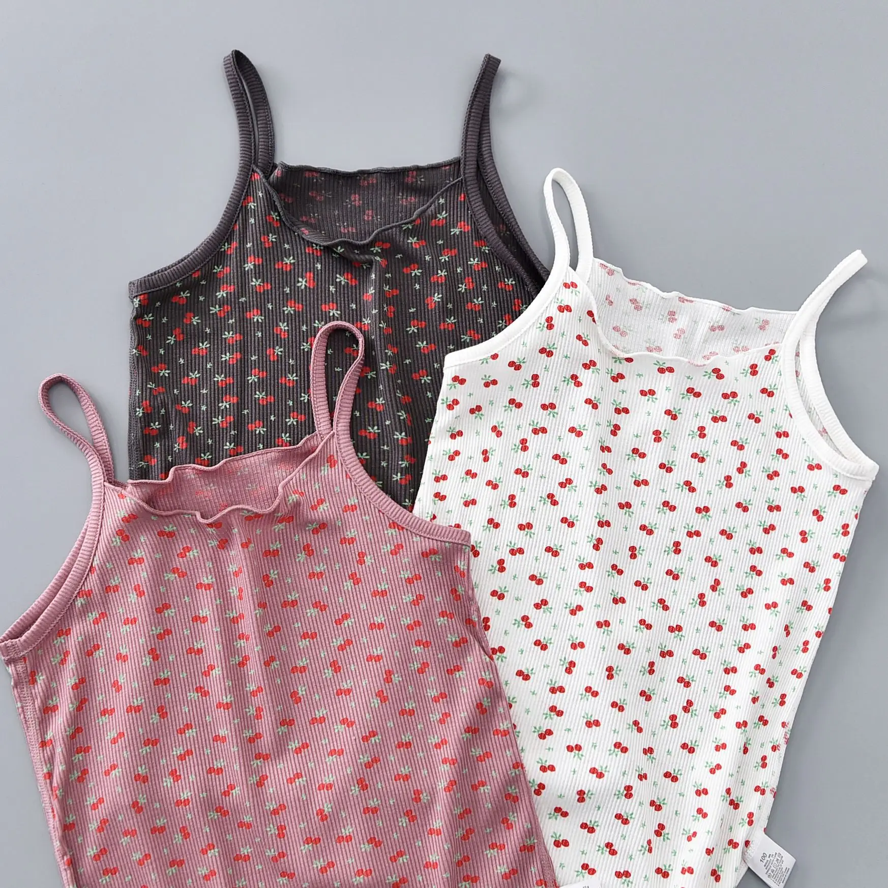 3-Piece Summer Girls Sling Tops Set in White, Pink & Yellow