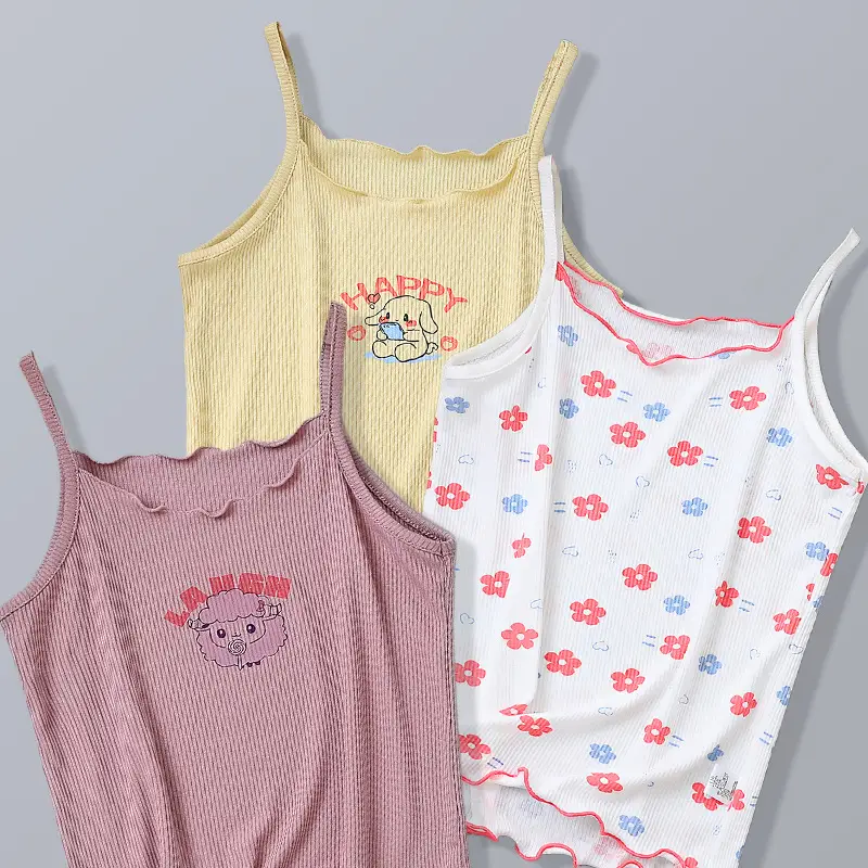 3-Piece Summer Girls Sling Tops Set in White, Pink & Yellow