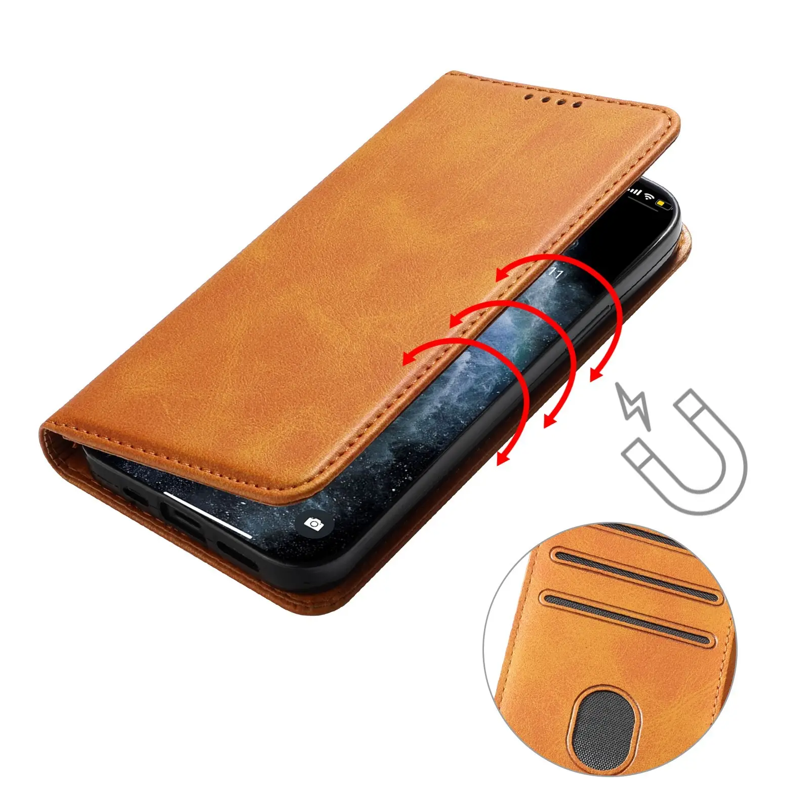 Magnetic Leather iPhone Case with Card Slot & Flip Protection - Image 10
