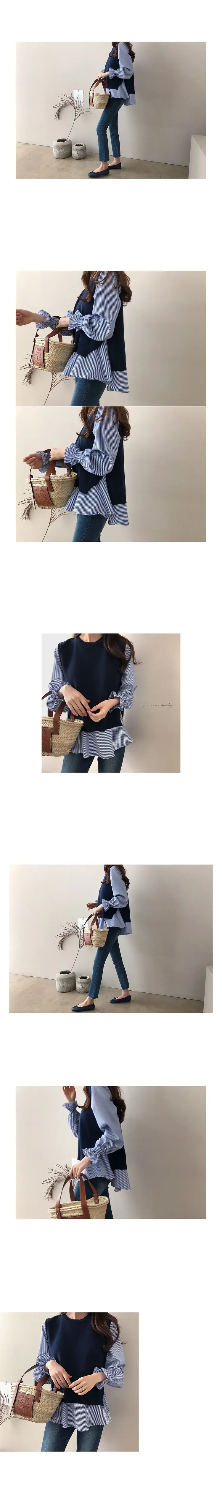 Women's Blue White Knitted Vest Set Large — feature 11