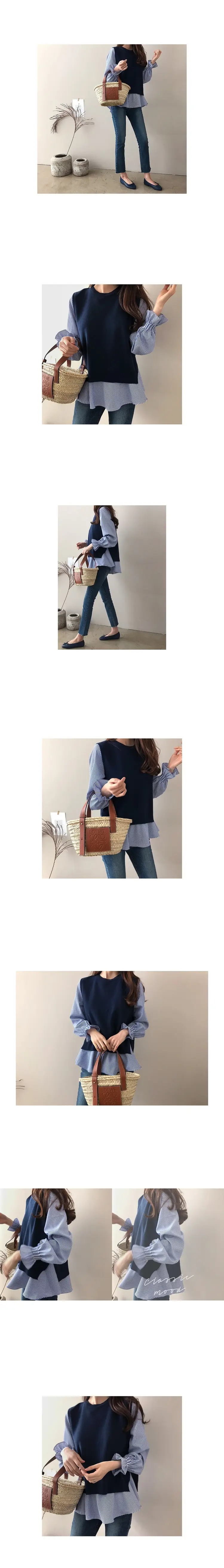 Women's Blue White Knitted Vest Set Large — feature 12